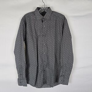 Ettore Button Down Shirt Men's S 37/38 Long Sleeve Collard Baumwolle Black White